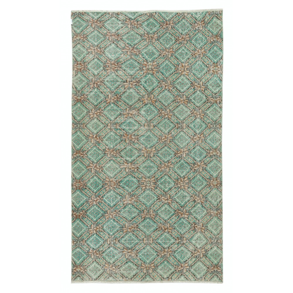 Vintage Handmade Turkish Accent Rug in Green Color for modern interiors