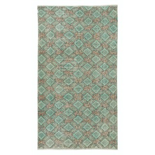 Vintage Handmade Turkish Accent Rug in Green Color for modern interiors