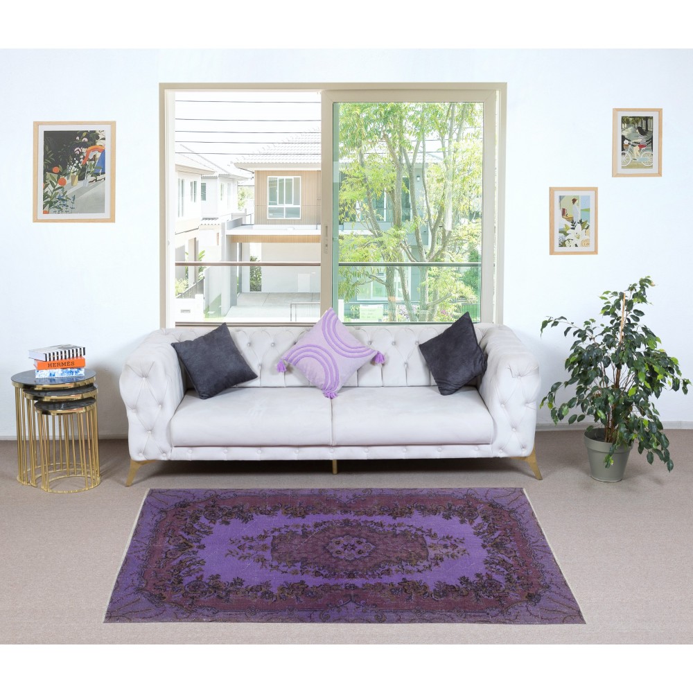 Modern Accent Rug in Purple Color, Hand-Knotted in Turkey