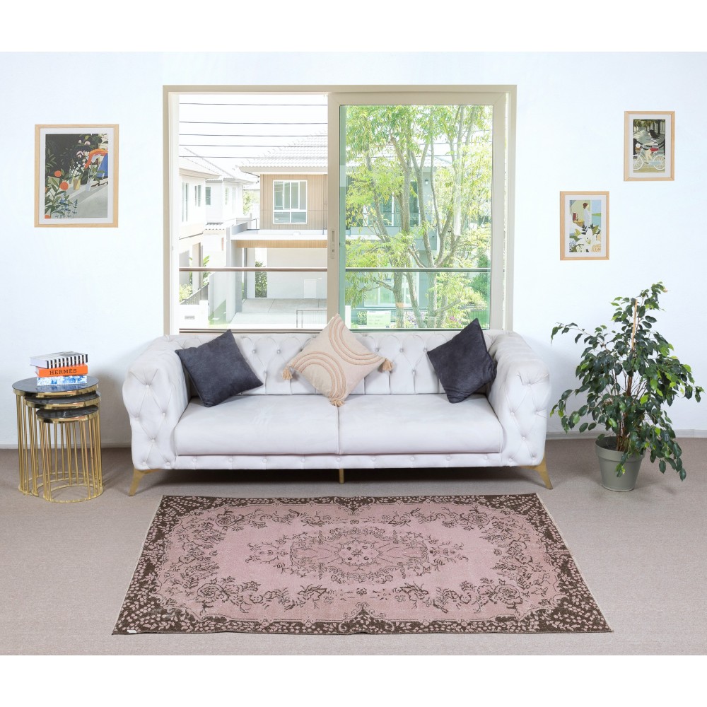Handmade Turkish Accent Rug for Kitchen, Pink Color Small Rug