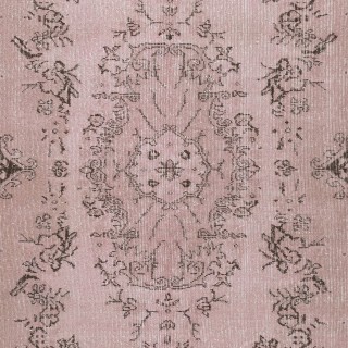 Vintage Handmade Turkish Wool Rug redyed in Pink Color for contemporary interiors