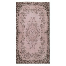 Vintage Handmade Turkish Wool Rug redyed in Pink Color for contemporary interiors