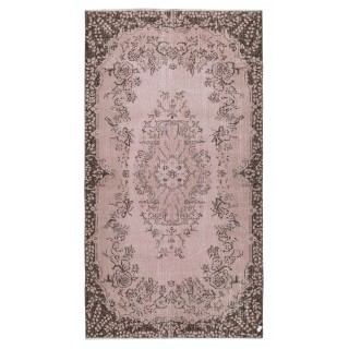 Vintage Handmade Turkish Wool Rug redyed in Pink Color for contemporary interiors