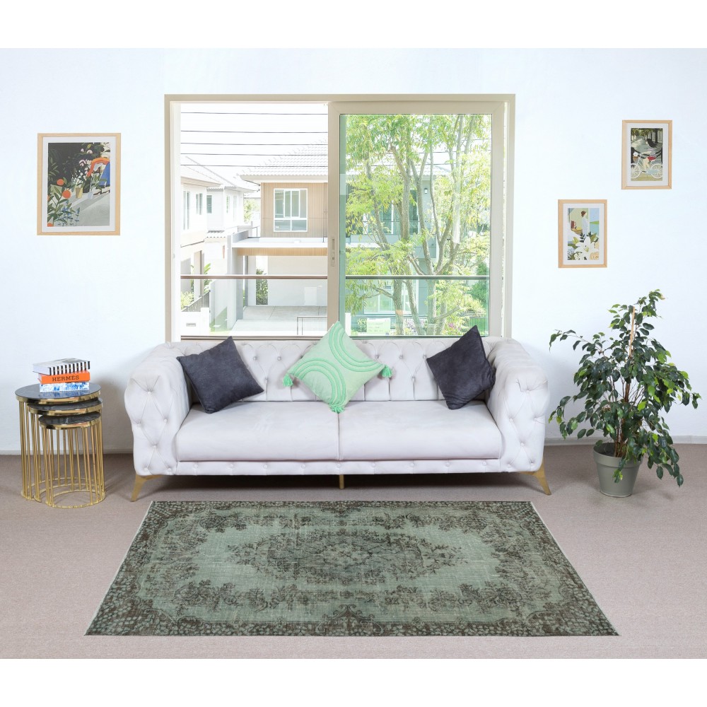 Light Blue Color Over-Dyed Small Rug. Handmade Turkish Accent Rug. Modern Home Decor