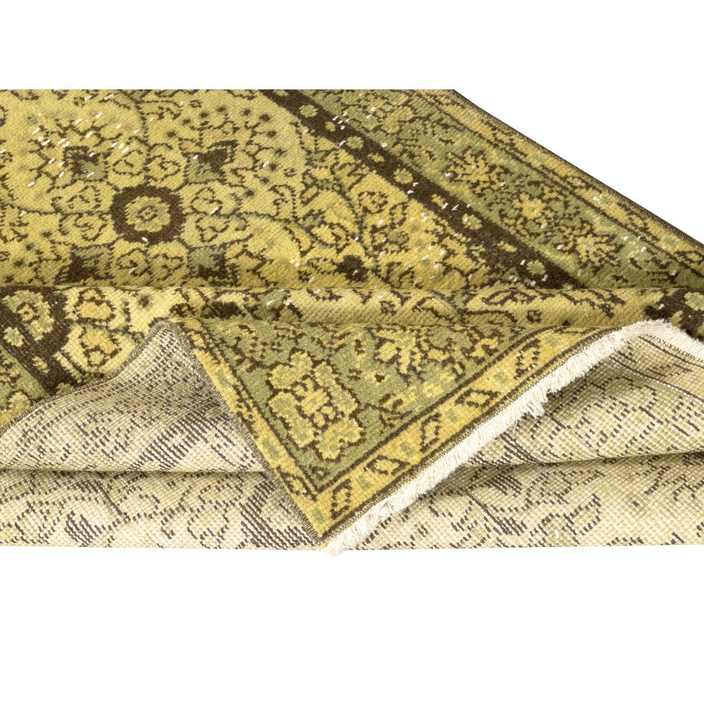 Handmade Turkish Rug in Yellow Color, Modern Floral Patterned Floor Covering