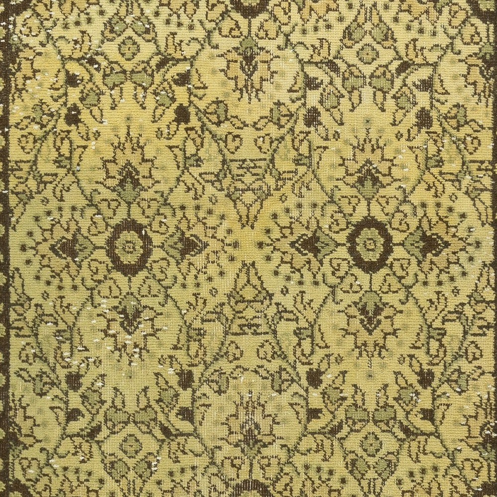 Handmade Turkish Rug in Yellow Color, Modern Floral Patterned Floor Covering