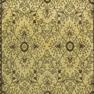 Handmade Turkish Rug in Yellow Color, Modern Floral Patterned Floor Covering