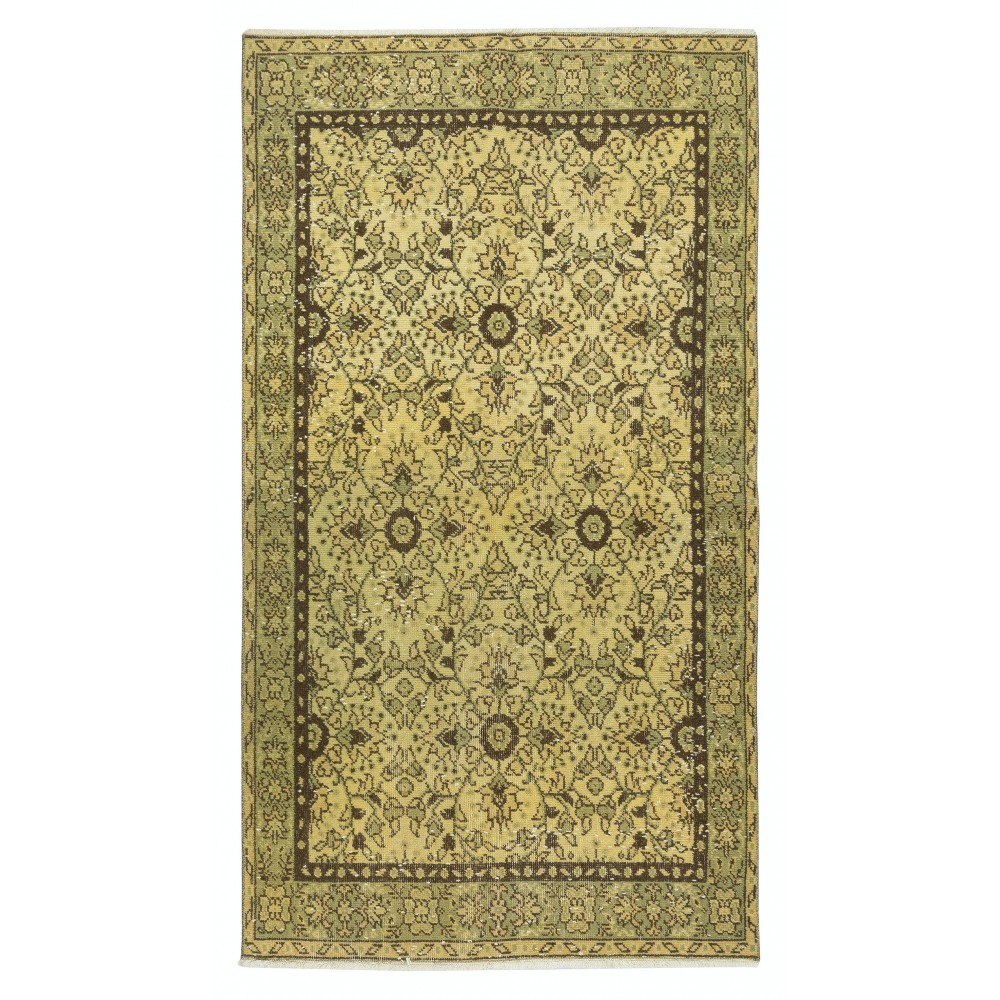 Handmade Turkish Rug in Yellow Color, Modern Floral Patterned Floor Covering
