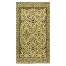 Handmade Turkish Rug in Yellow Color, Modern Floral Patterned Floor Covering