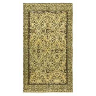 Handmade Turkish Rug in Yellow Color, Modern Floral Patterned Floor Covering