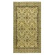 Handmade Turkish Rug in Yellow Color, Modern Floral Patterned Floor Covering