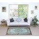 Light Blue Color Over-Dyed Small Rug. Handmade Turkish Accent Rug with Medallion Design