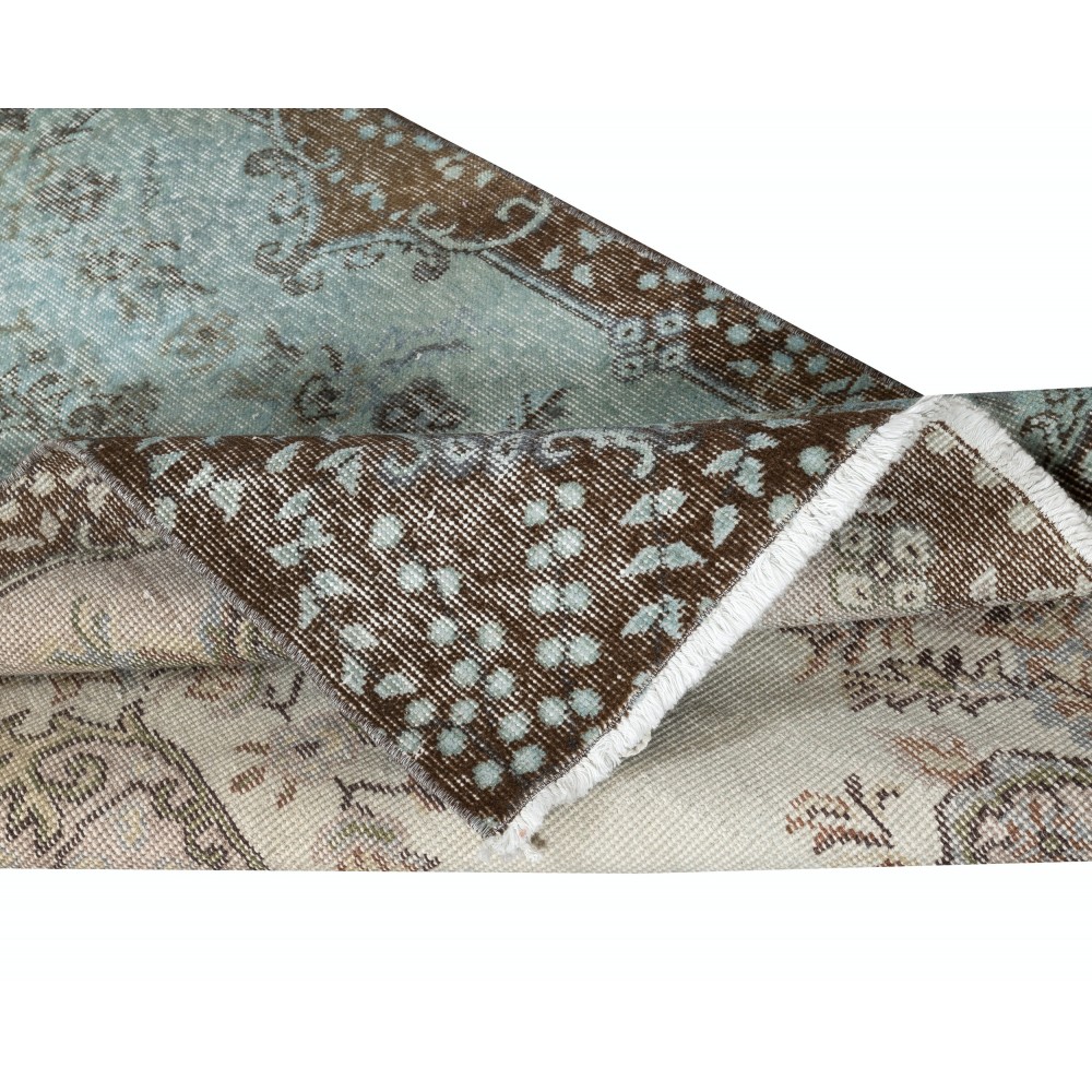 Light Blue Color Over-Dyed Small Rug. Handmade Turkish Accent Rug with Medallion Design