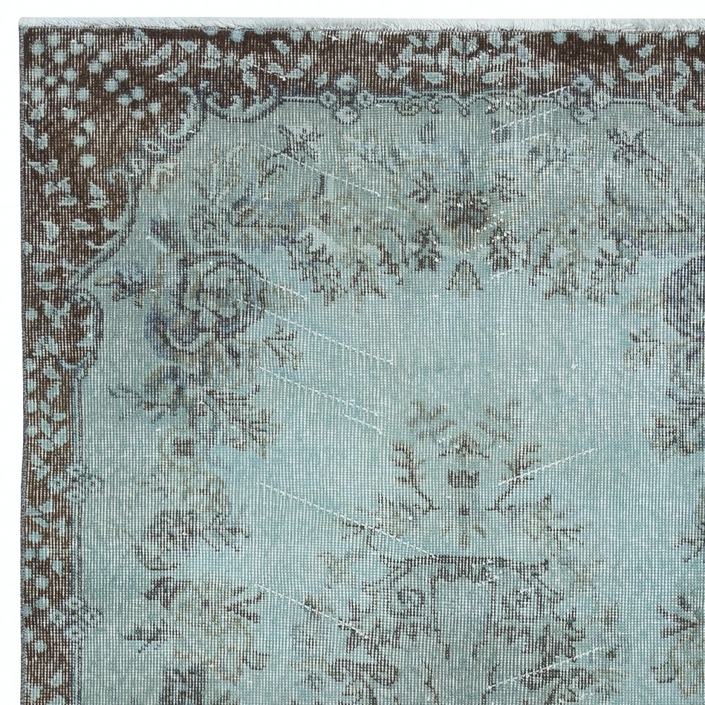 Light Blue Color Over-Dyed Small Rug. Handmade Turkish Accent Rug with Medallion Design