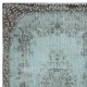 Light Blue Color Over-Dyed Small Rug. Handmade Turkish Accent Rug with Medallion Design