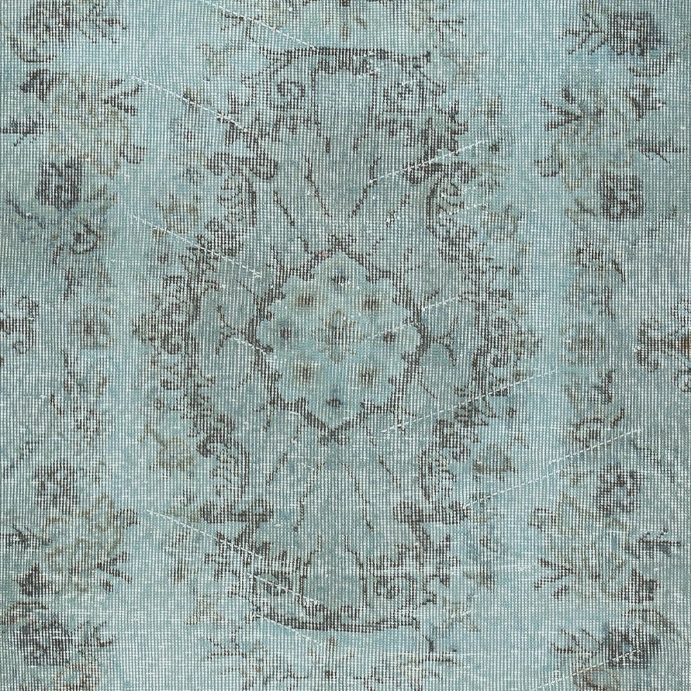 Light Blue Color Over-Dyed Small Rug. Handmade Turkish Accent Rug with Medallion Design