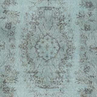 Light Blue Color Over-Dyed Small Rug. Handmade Turkish Accent Rug with Medallion Design