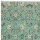 Green Color Handmade Turkish Accent Rug with Flower Design. Woolen Floor Covering