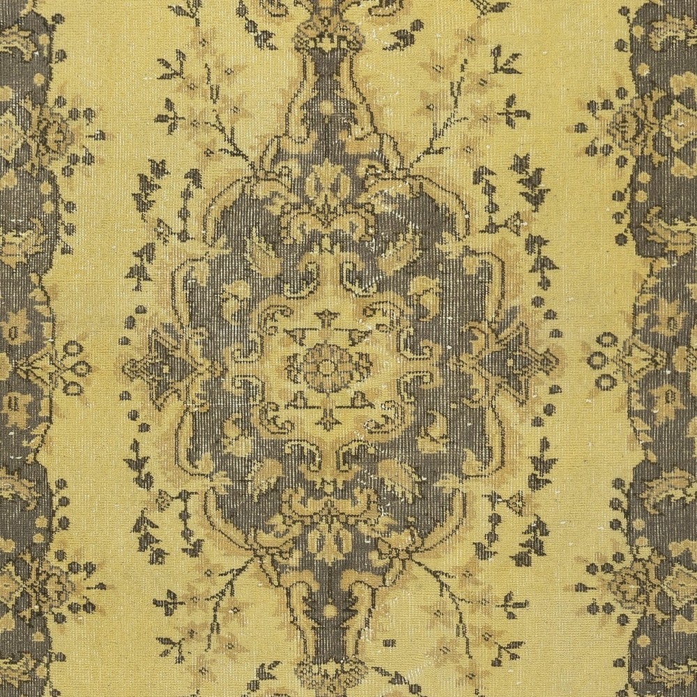 Decorative Handmade Turkish Area Rug in Yellow with Medallion Design