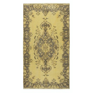 Decorative Handmade Turkish Area Rug in Yellow with Medallion Design