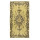 Decorative Handmade Turkish Area Rug in Yellow with Medallion Design