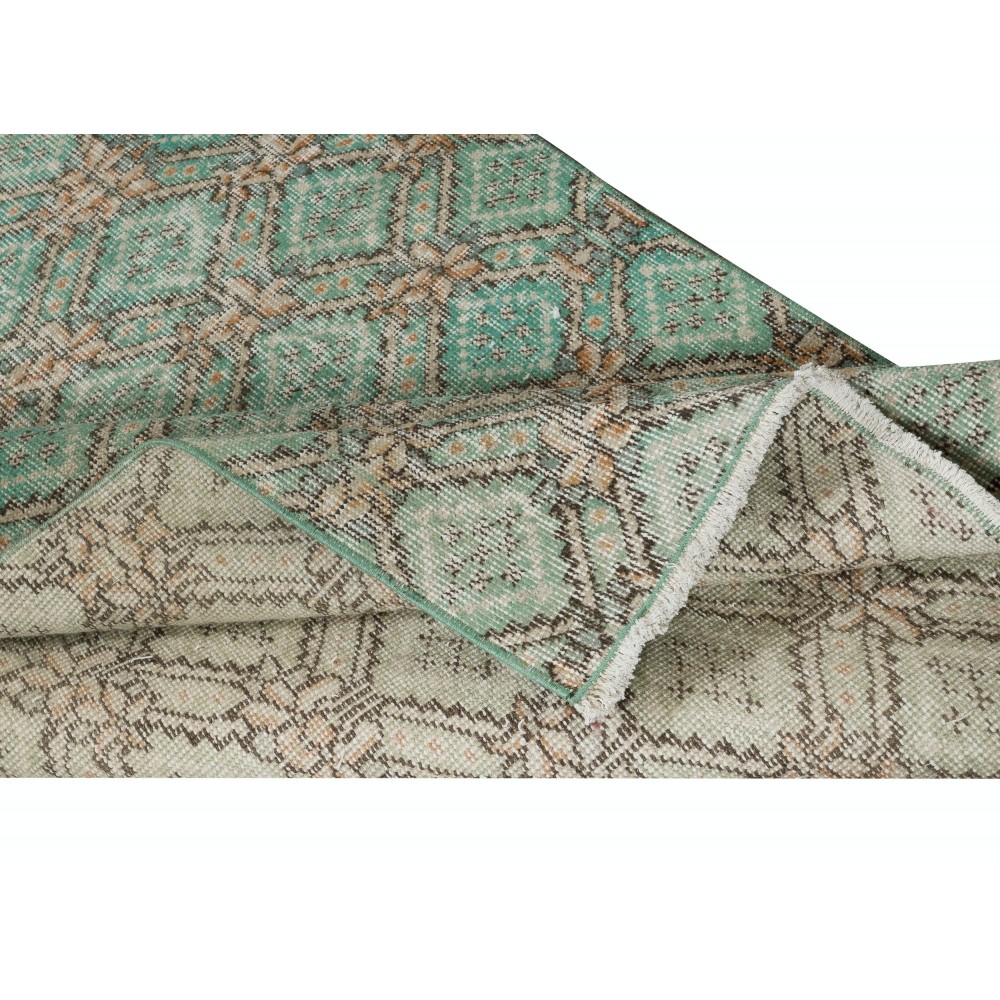 Hand knotted Vintage Floral Design Turkish Accent Rug in Shades of Green