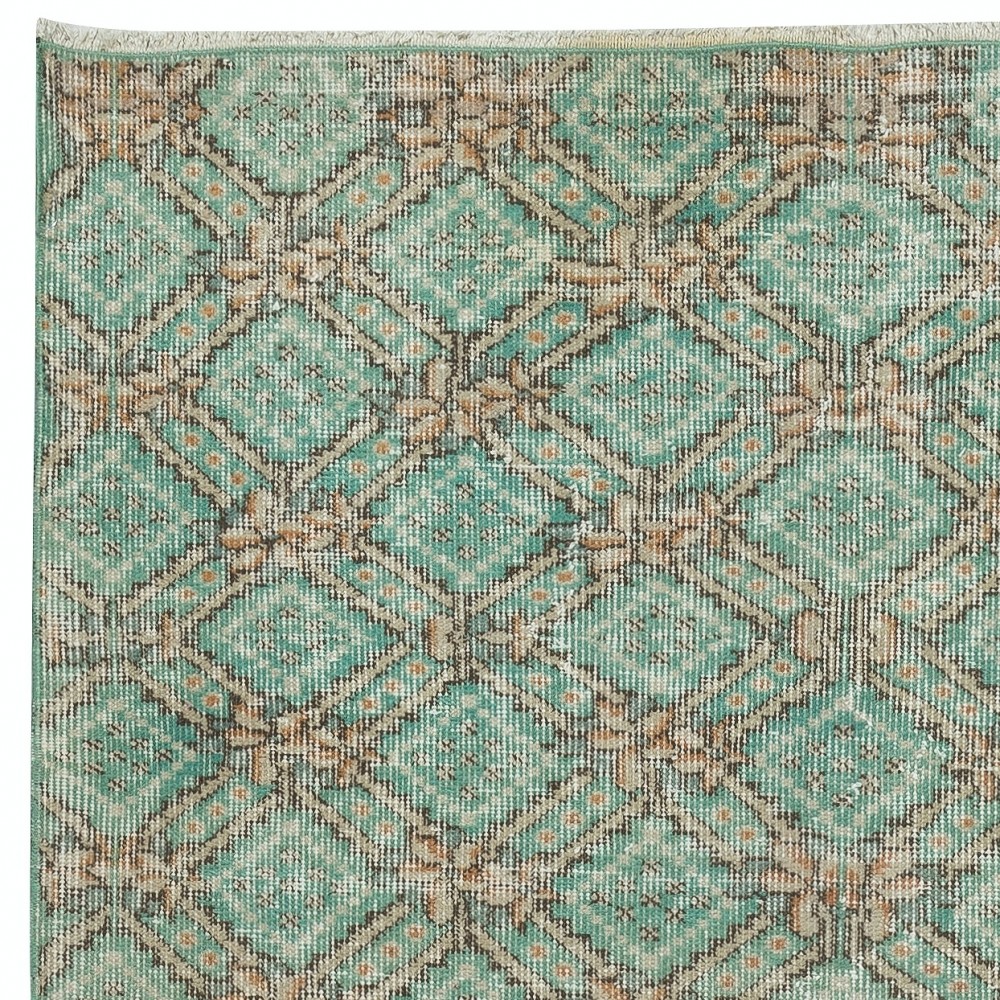 Hand knotted Vintage Floral Design Turkish Accent Rug in Shades of Green
