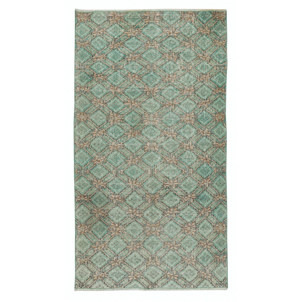 Hand knotted Vintage Floral Design Turkish Accent Rug in Shades of Green