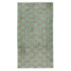 Hand knotted Vintage Floral Design Turkish Accent Rug in Shades of Green