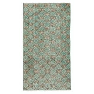 Hand knotted Vintage Floral Design Turkish Accent Rug in Shades of Green