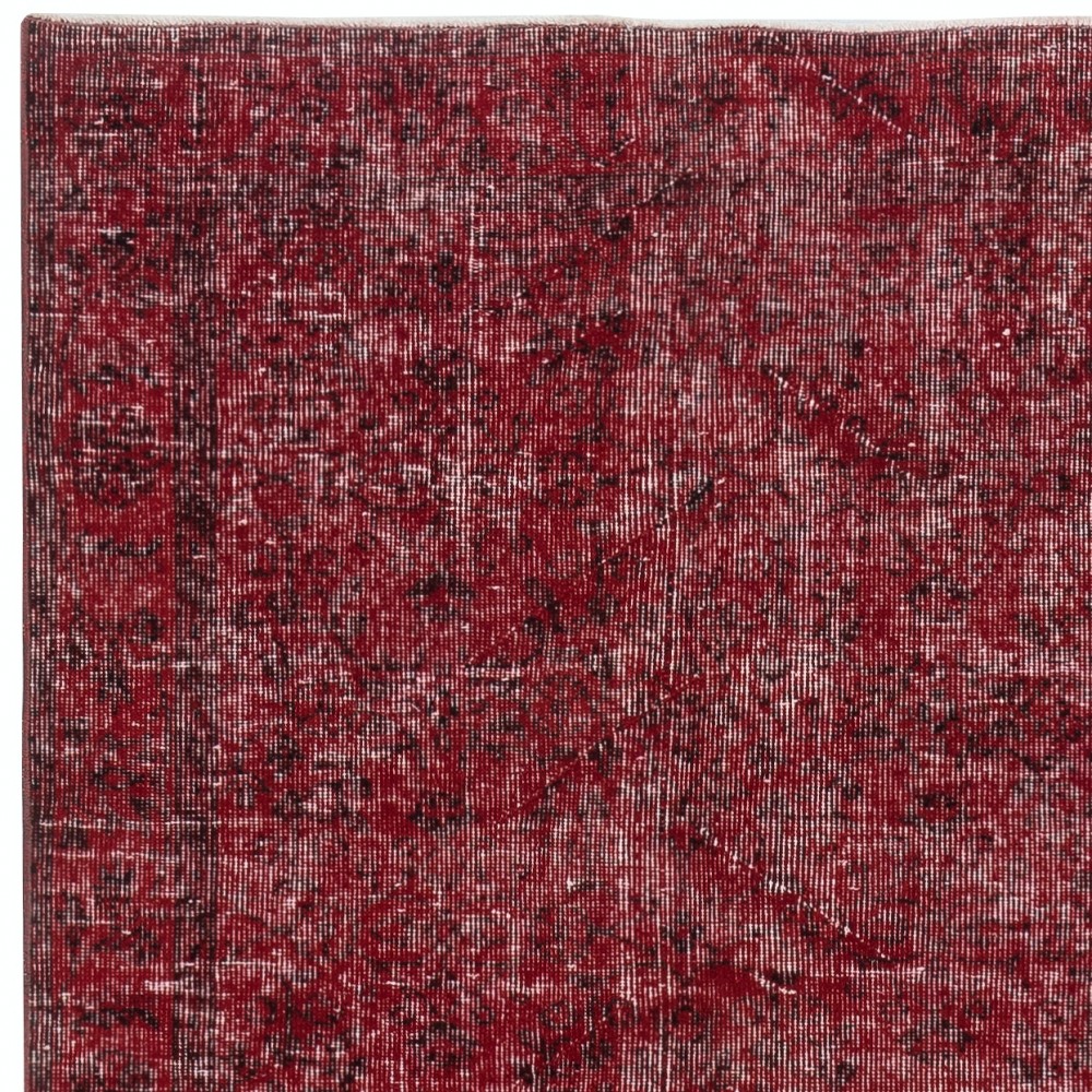 Contemporary Handmade Wool Turkish Accent Rug Over-Dyed in Red