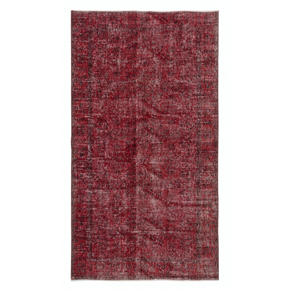 Contemporary Handmade Wool Turkish Accent Rug Over-Dyed in Red