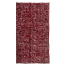 Contemporary Handmade Wool Turkish Accent Rug Over-Dyed in Red