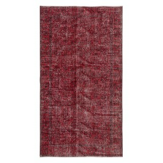 Contemporary Handmade Wool Turkish Accent Rug Over-Dyed in Red
