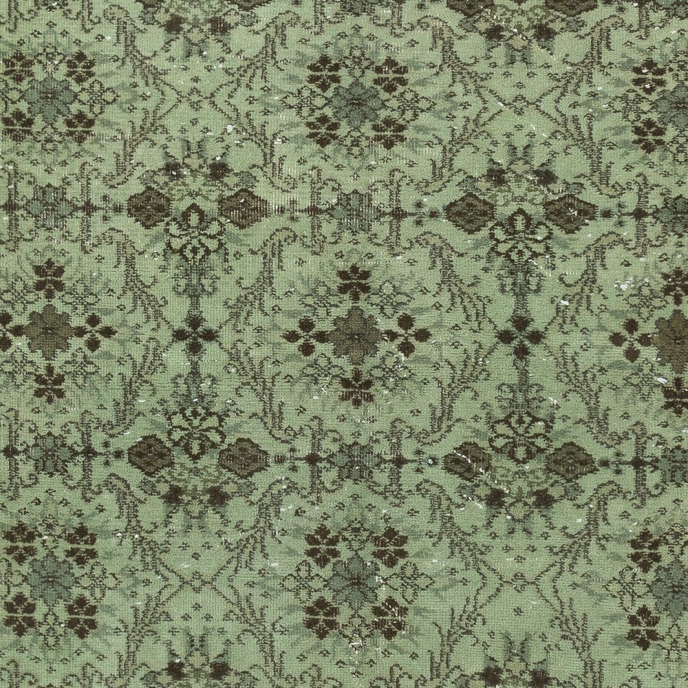 Modern Handmade Turkish Accent Rug with Floral Design and Green Background