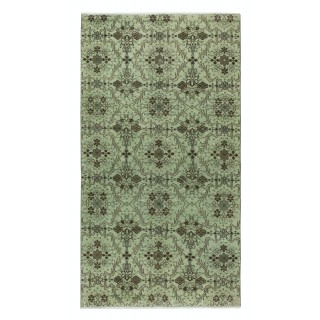 Modern Handmade Turkish Accent Rug with Floral Design and Green Background