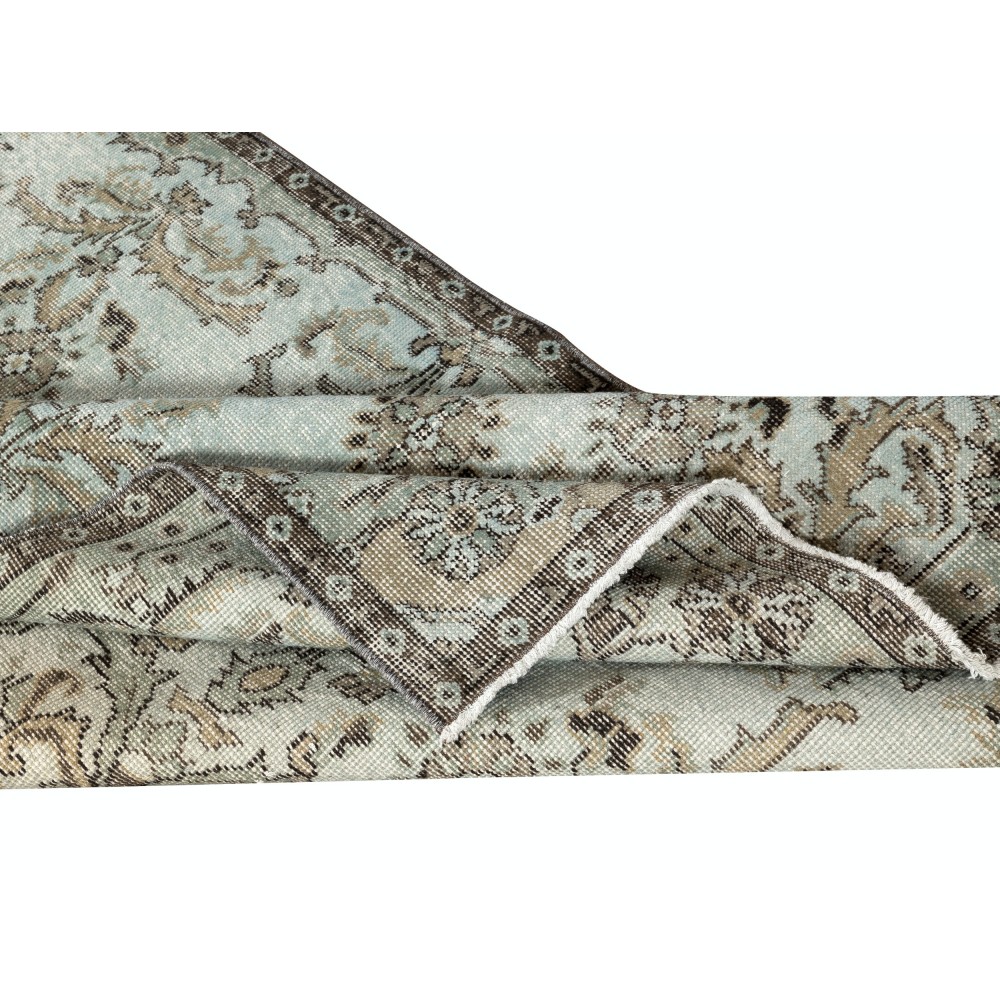 Modern Handmade Anti-Bacterial Turkish Accent Rug with Floral Design and Light Blue Background