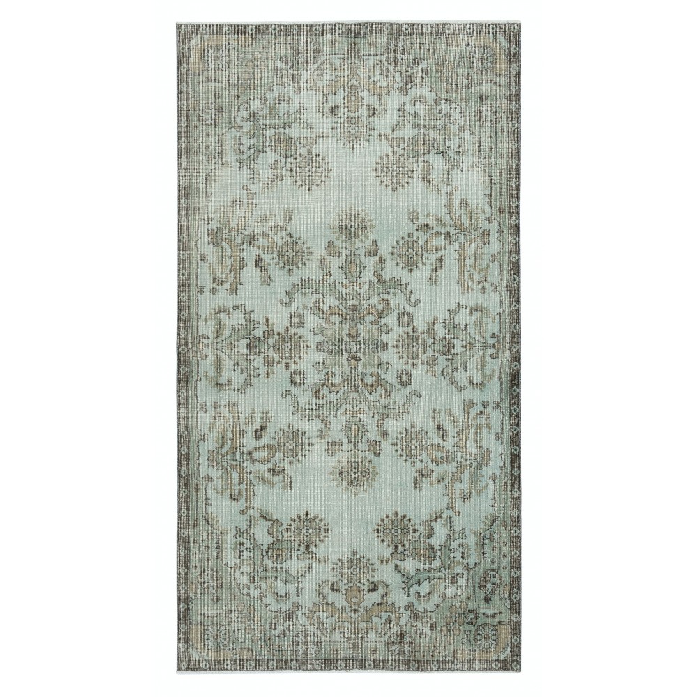 Modern Handmade Anti-Bacterial Turkish Accent Rug with Floral Design and Light Blue Background
