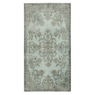 Modern Handmade Anti-Bacterial Turkish Accent Rug with Floral Design and Light Blue Background