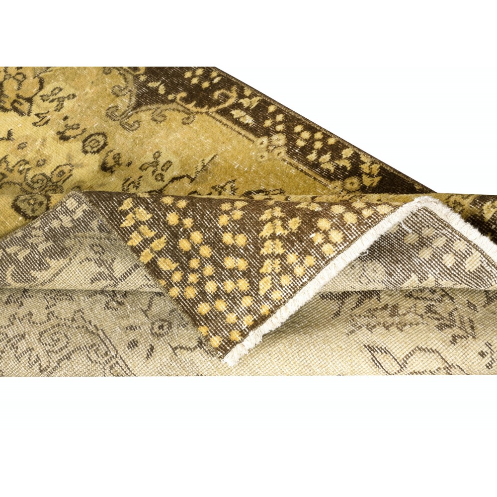 Vintage Turkish Area Rug redyed in Yellow Color for modern interiors