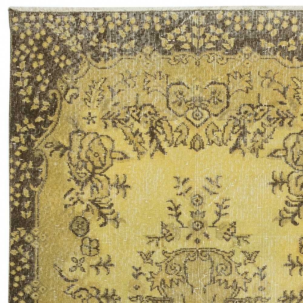 Vintage Turkish Area Rug redyed in Yellow Color for modern interiors