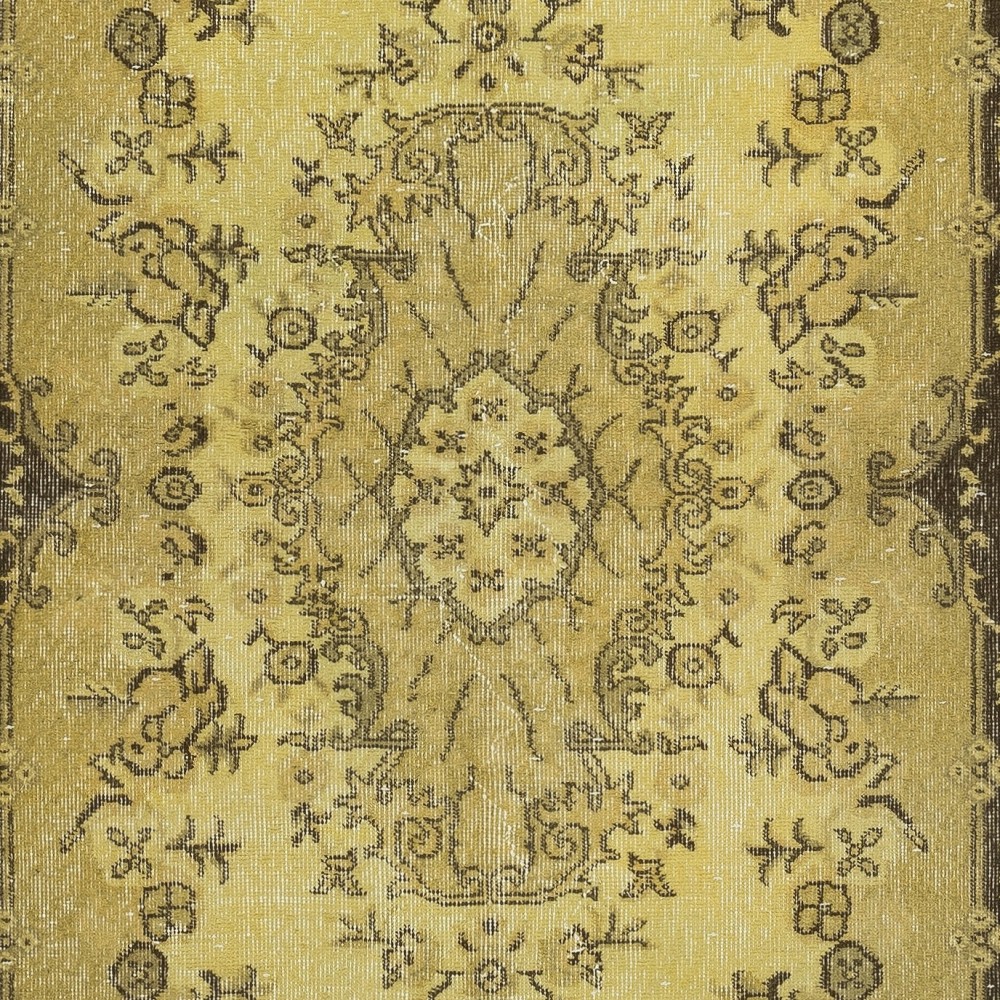 Vintage Turkish Area Rug redyed in Yellow Color for modern interiors