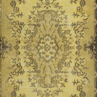 Vintage Turkish Area Rug redyed in Yellow Color for modern interiors