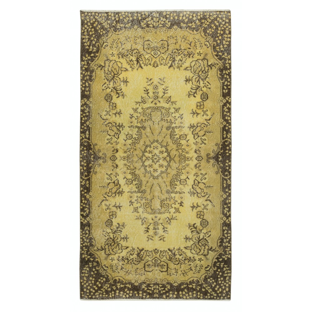 Vintage Turkish Area Rug redyed in Yellow Color for modern interiors