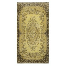 Vintage Turkish Area Rug redyed in Yellow Color for modern interiors