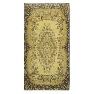 Vintage Turkish Area Rug redyed in Yellow Color for modern interiors