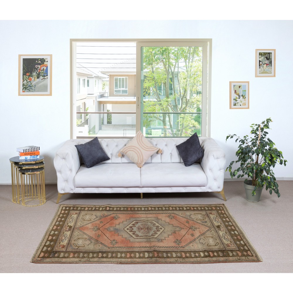 Traditional Vintage Handmade Turkish Rug, 100% Wool