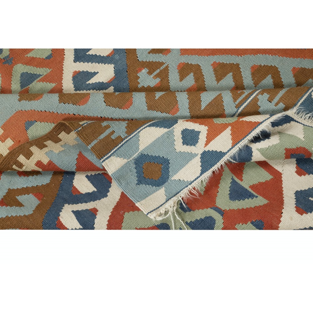 Vintage Handwoven Turkish Wool Kilim Rug (Flat Weave) with Geometric Patterns
