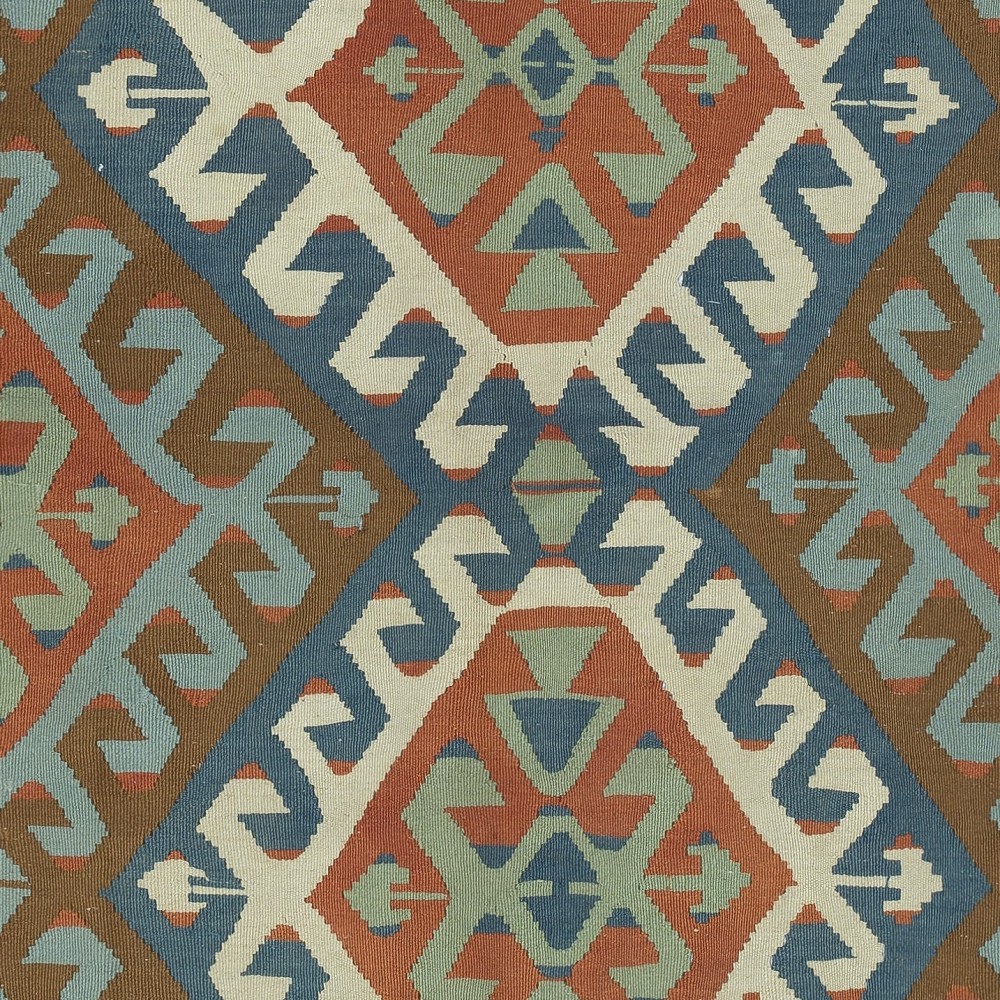 Vintage Handwoven Turkish Wool Kilim Rug (Flat Weave) with Geometric Patterns