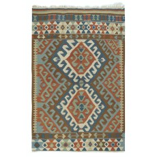 Vintage Handwoven Turkish Wool Kilim Rug (Flat Weave) with Geometric Patterns